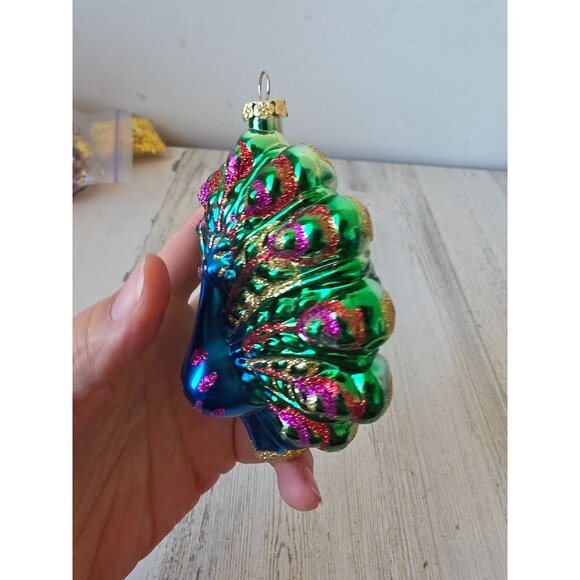 Glitter peacock green ornament glass Xmas tree blue - Picture 2 of 11